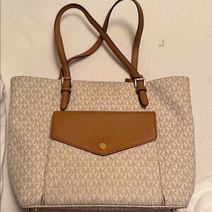 Michael Kors Monogram Cream and Brown Tote